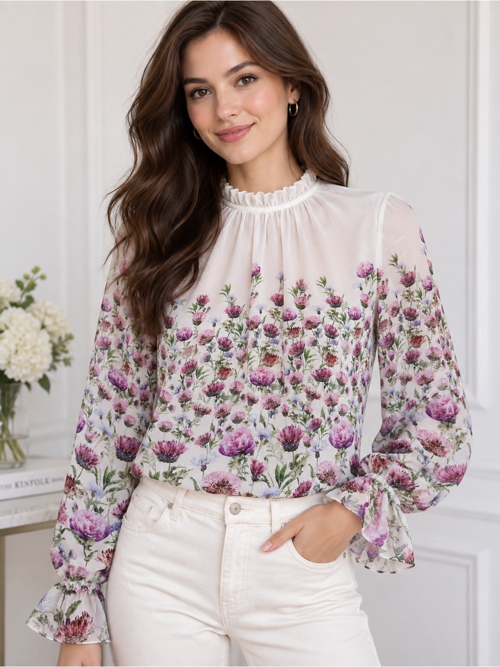 Ted Baker Luceal Pink Purple Thistle Floral Blouse Top Size 1 US 4 Small Lined